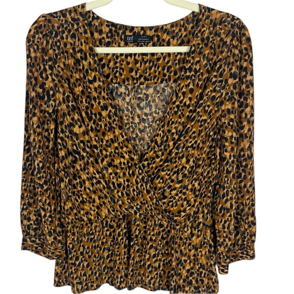 Zara Leopard Print Tan and Brown Fitted Ruched Blouse Size Large - Picture 1 of 10